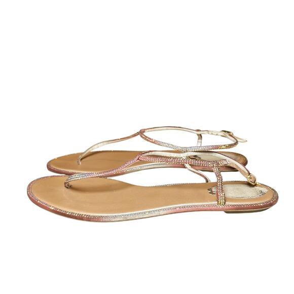 Rene Caovilla Diana Crystal Strass Embellished T-Strap Flat Sandals Size 42 - Picture 1 of 10